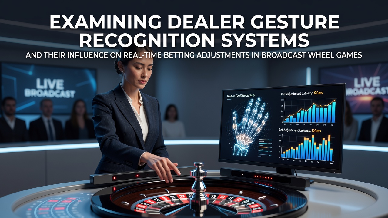 Dealer using hand signals during a live wheel game broadcast with gesture recognition overlays