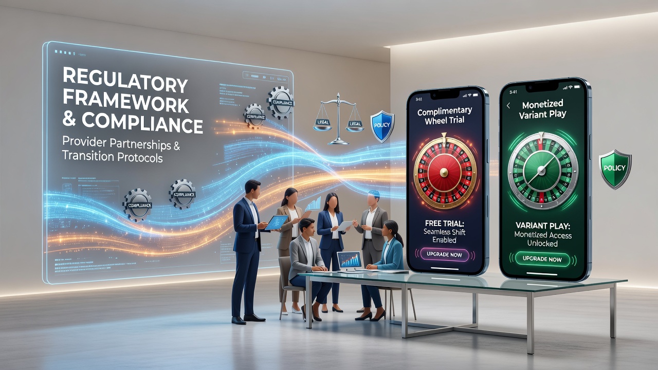 Mobile roulette interface showing transition from free trial mode to real money play with regulatory compliance indicators