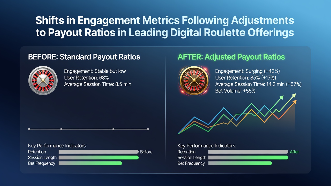 Analytics dashboard displaying engagement metrics after payout ratio changes in digital roulette