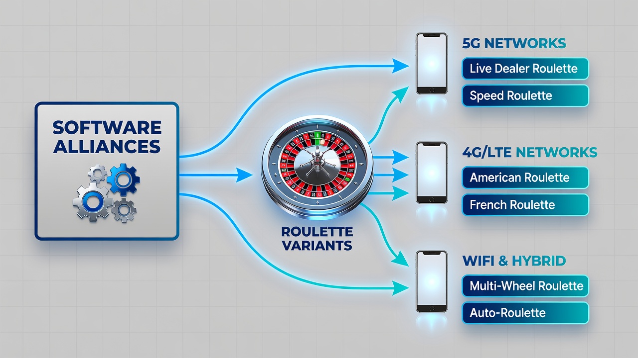Mobile network coverage map highlighting roulette variant distribution by carrier partnership