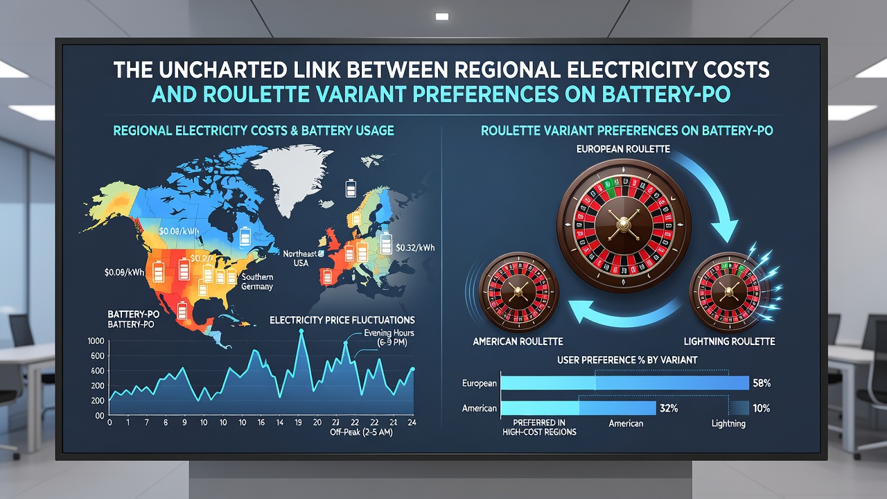 Battery usage graphs comparing roulette variants across different electricity cost regions
