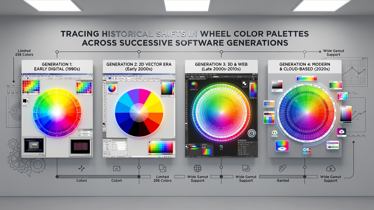 Modern software wheel palettes featuring refined gradients, metallic effects, and updated color codes in current generations