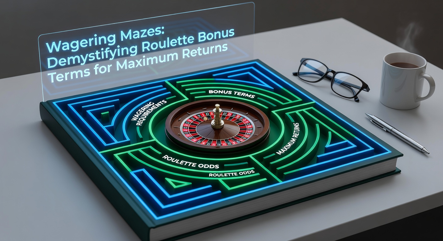 A intricate maze shaped like a roulette wheel, symbolizing the complex paths of bonus wagering requirements